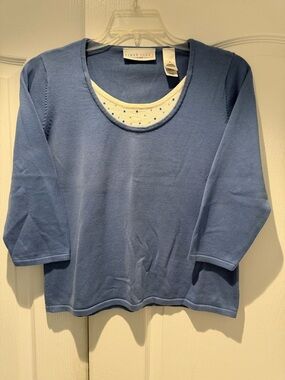 Liz Claiborne Blue Layered-Look 3/4 Sleeve Sweater
